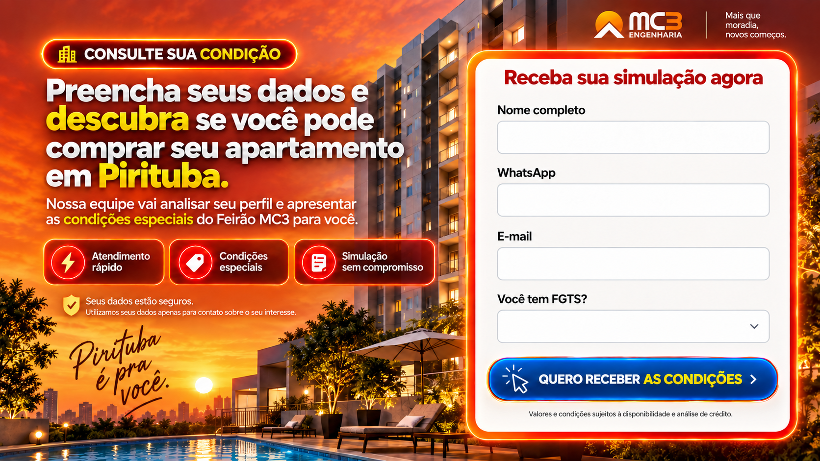 Receba sua simulação e conheça as condições do Feirão MC3.